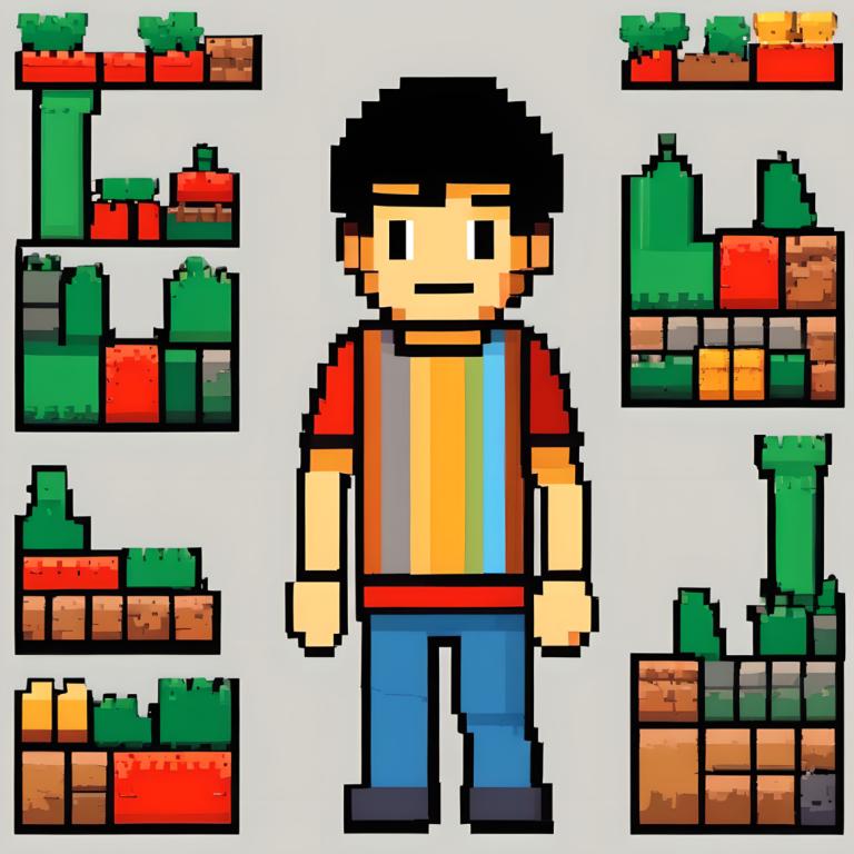 Pixel Art,Pixel Art, People, boy, 1boy, shirt, male focus, solo, black hair, grey background, black eyes