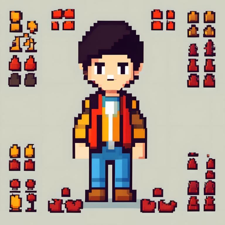 Pixel Art,Pixel Art, People, boy, 1boy, male focus, solo, grey background, jacket, black hair, standing