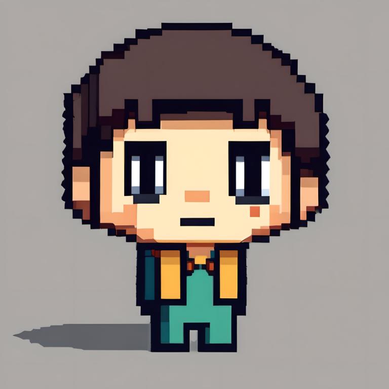 Pixel Art,Pixel Art, People, boy, 1boy, male focus, solo, brown hair, chibi, grey background