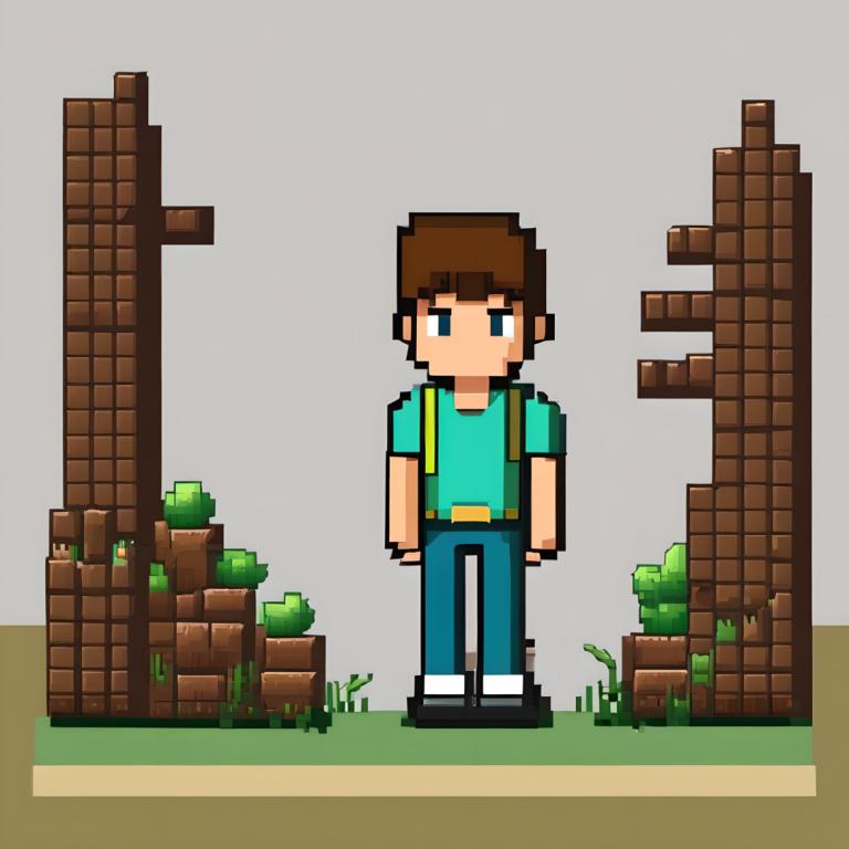 Pixel Art,Pixel Art, People, boy, solo, 1boy, brown hair, male focus, shirt, blue eyes, pants, backpack