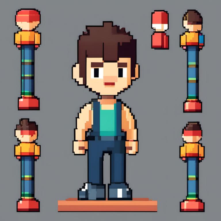 Pixel Art,Pixel Art, People, boy, 1boy, grey background, brown hair, male focus, solo, simple background