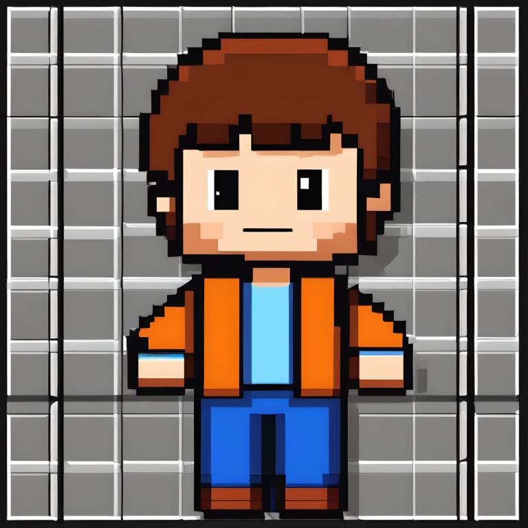 Pixel Art,Pixel Art, People, boy, 1boy, brown hair, male focus, solo, shirt, brown footwear, chibi