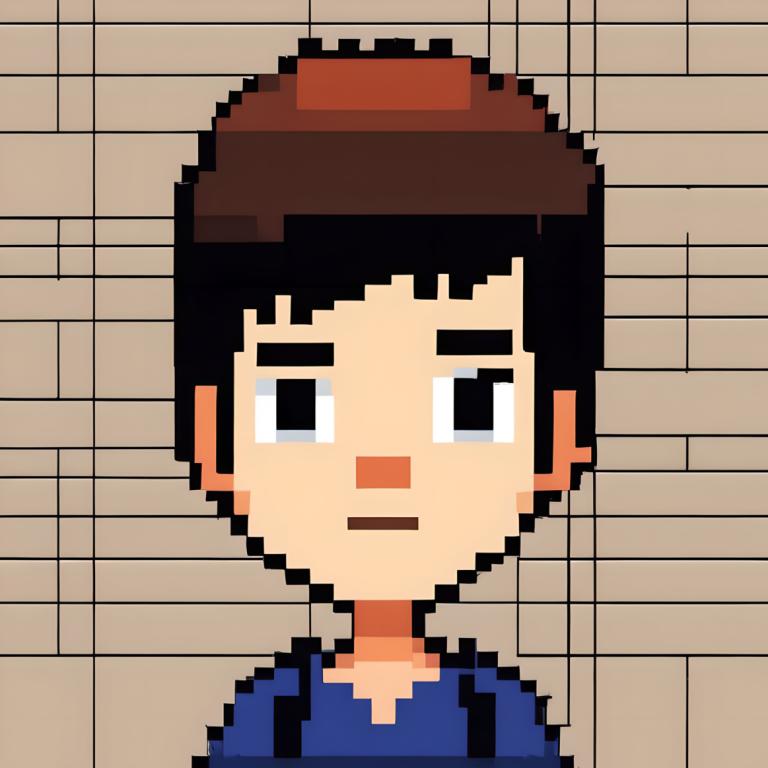 Pixel Art,Pixel Art, People, boy, 1boy, solo, male focus, shirt, black eyes, blue shirt, looking at viewer