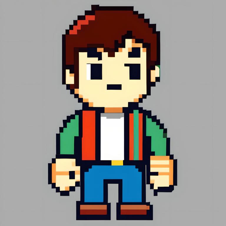 Pixel Art,Pixel Art, People, boy, 1boy, solo, grey background, brown hair, male focus, brown footwear