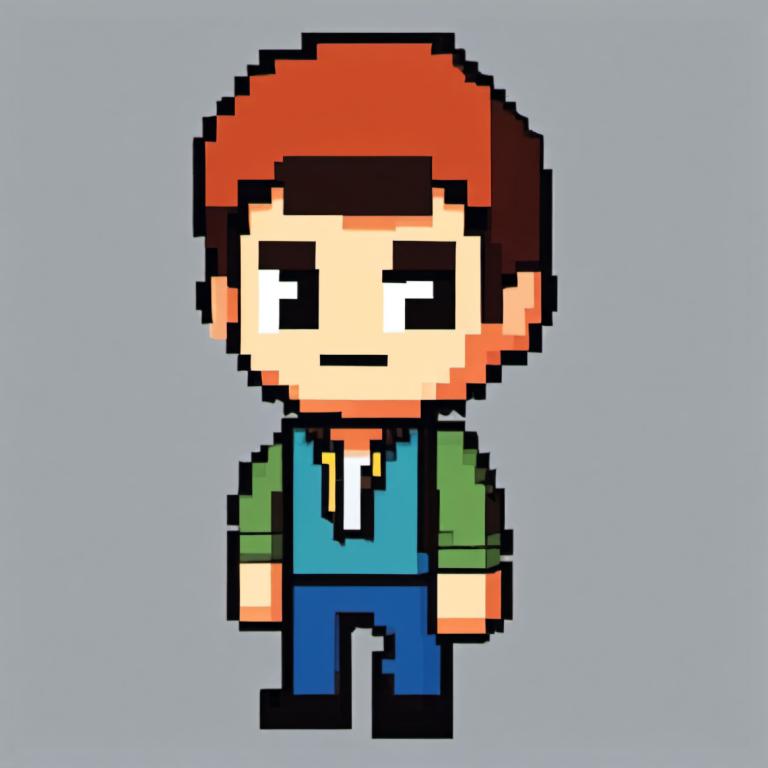 Pixel Art,Pixel Art, People, boy, 1boy, male focus, solo, grey background, brown hair, simple background