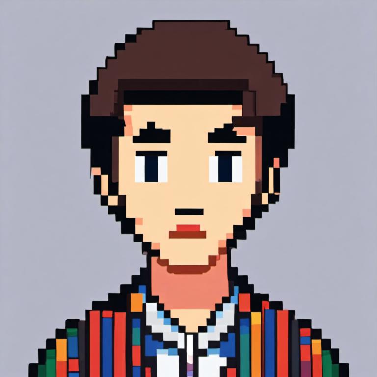 Pixel Art,Pixel Art, People, boy, 1boy, male focus, solo, brown hair, facial hair, grey background