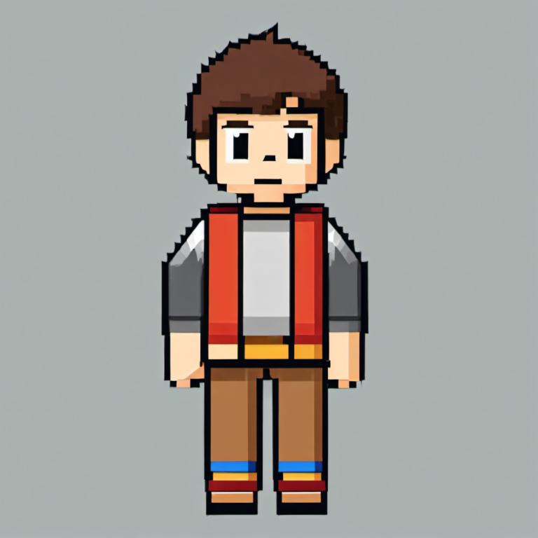 Pixel art,Pixel art, Personnes, garçon, 1garçon, solo, foyer masculin, fond gris, cheveux bruns, fond simple