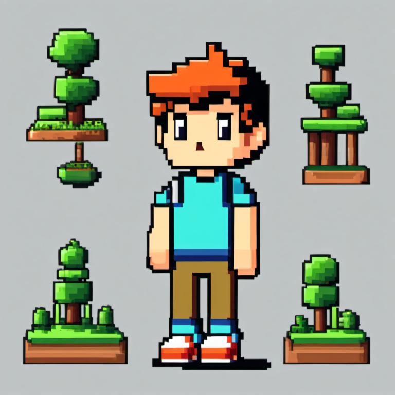 Pixel Art,Pixel Art, People, boy, 1boy, grey background, male focus, shirt, solo, blue shirt