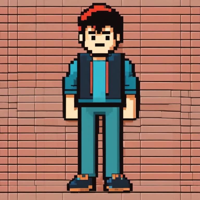 Pixel Art,Pixel Art, People, boy, 1boy, male focus, solo, shirt, vest, standing, shoes, pants, full body