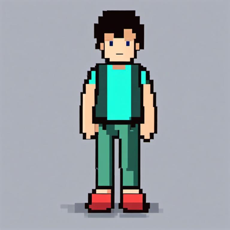 Pixel Art,Pixel Art, People, boy, 1boy, grey background, male focus, solo, black hair, blue eyes