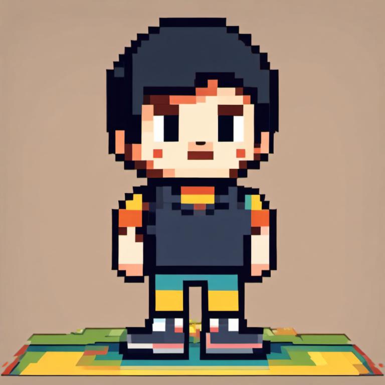 Pixel Art,Pixel Art, People, boy, 1boy, male focus, solo, brown background, black hair, simple background