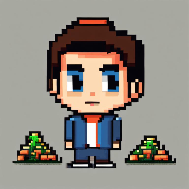 Pixel Art,Pixel Art, People, boy, 1boy, grey background, male focus, solo, blue eyes, brown hair