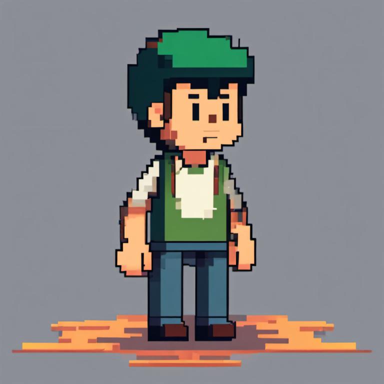 Pixel Art,Pixel Art, People, boy, 1boy, grey background, solo, male focus, simple background, shirt, pants