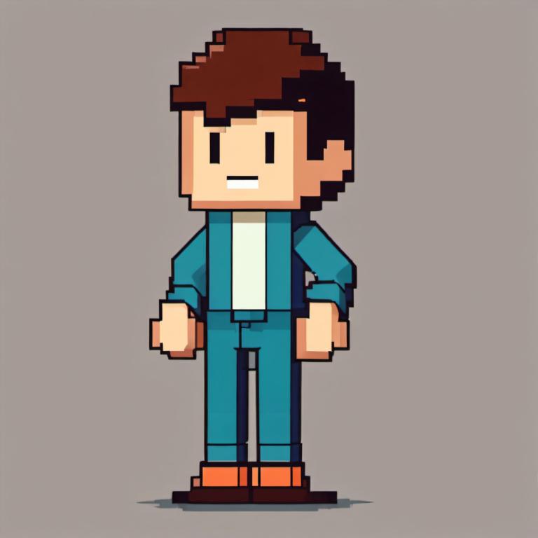 Pixel Art,Pixel Art, People, boy, 1boy, male focus, solo, grey background, brown hair, simple background