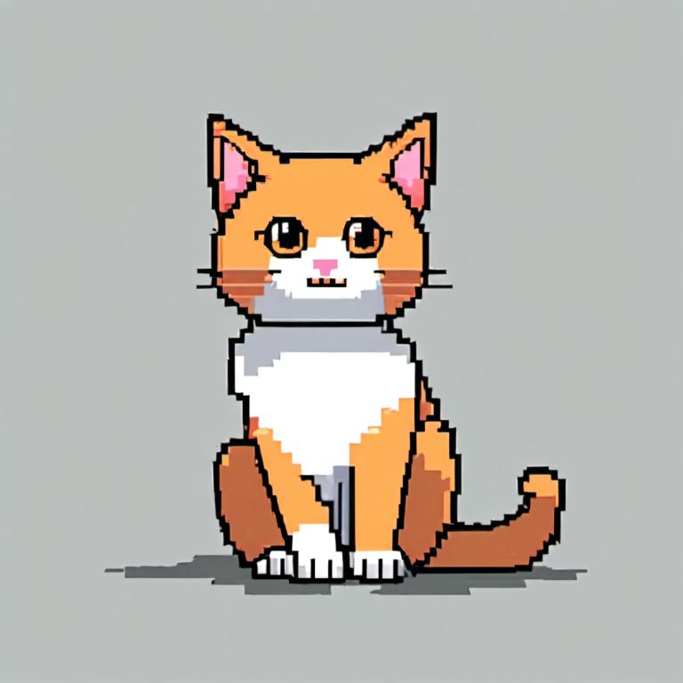 Pixel art,Pixel art, Animal, chat, pas d'humains, fond gris, chat, mise au point sur les animaux, séance