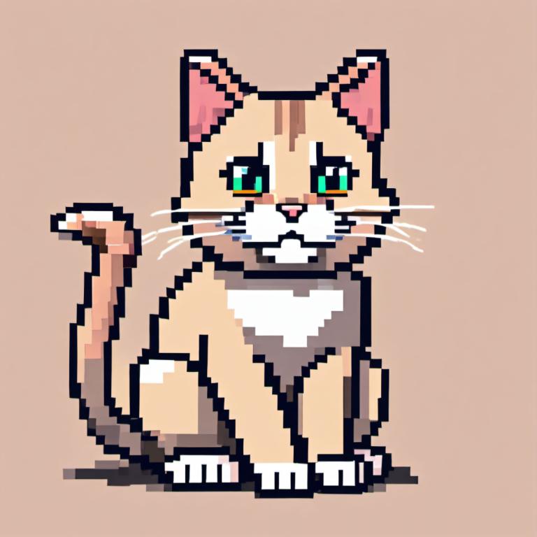 Pixel Art,Pixel Art, Dyr, kat, ingen mennesker, kat, brun baggrund, enkel baggrund, fokus på dyr, grønne øjne