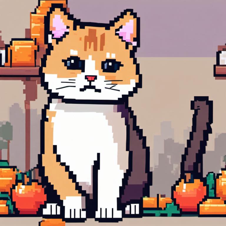 Pixel Art,Pixel Art, Animal, cat, no humans, cat, animal focus, indoors, looking at viewer, standing, solo