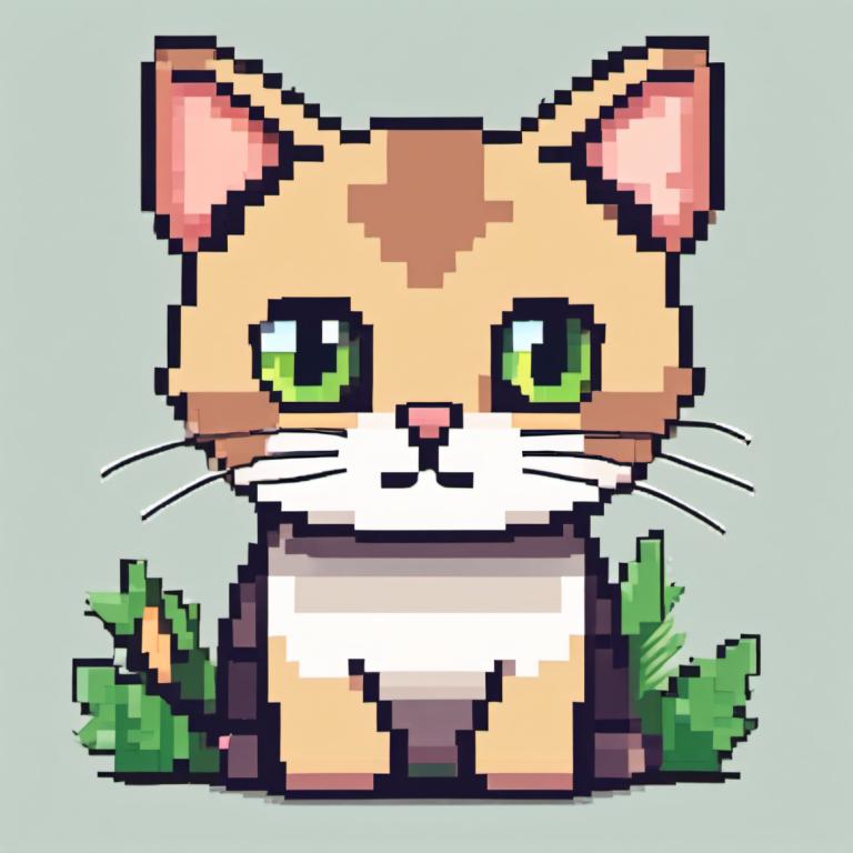 Pixel Kunst,Pixel Kunst, Tiere, Katze, keine Menschen, Katze, grüne Augen, einfacher Hintergrund