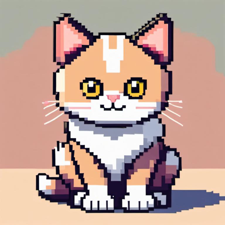 Pixel Art,Pixel Art, Animal, cat, no humans, cat, animal focus, :3, yellow eyes, sitting, full body, solo