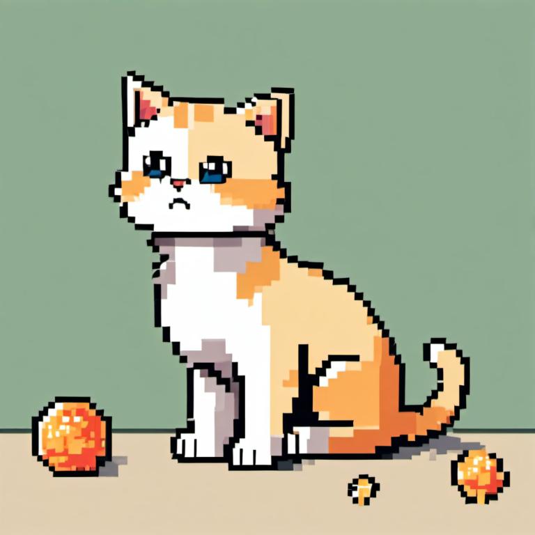 Pixel Art,Pixel Art, Animal, cat, no humans, cat, blue eyes, animal focus, simple background