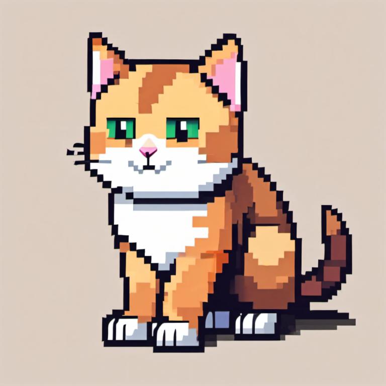 Pixel Art,Pixel Art, Animal, cat, no humans, solo, simple background, full body, green eyes, cat