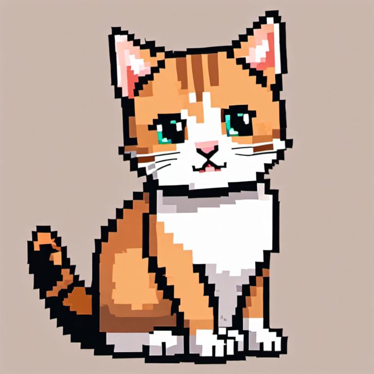 Pixel Art,Pixel Art, Animal, cat, no humans, simple background, cat, animal focus, looking at viewer