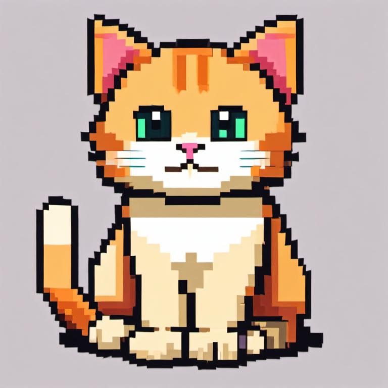 Pixel Kunst,Pixel Kunst, Tiere, Katze, keine Menschen, grauer Hintergrund, einfacher Hintergrund, Solo