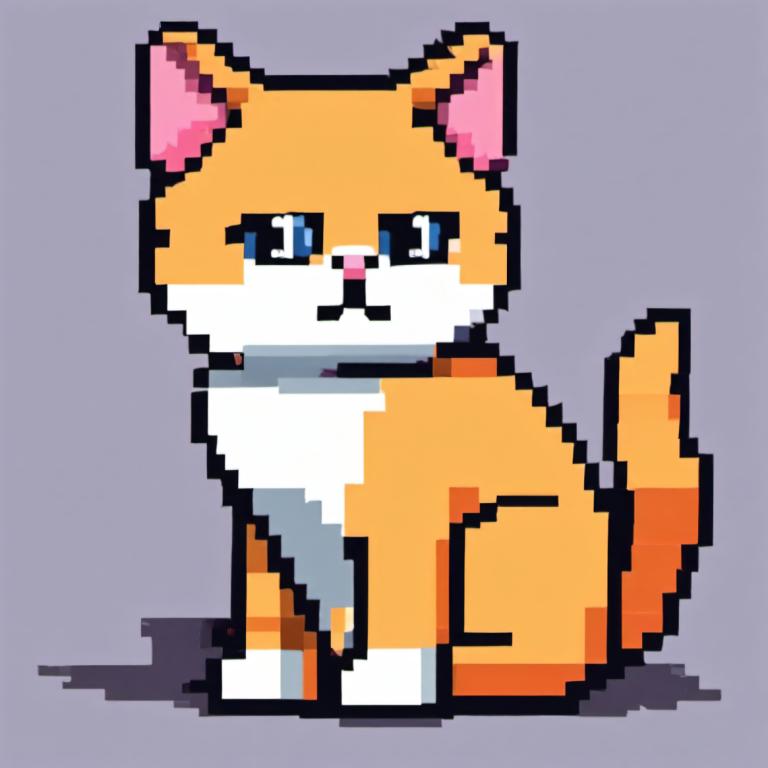 Arte de pixel,Arte de pixel, Animal, gato, no humanos, fondo gris, gato, solo, fondo sencillo, ojos azules