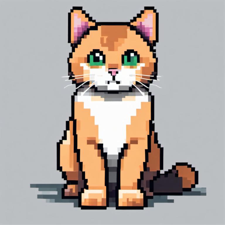 Pixel Art,Pixel Art, Animal, pisică, nici oameni, pisică, fundal gri, ochi verzi, fundal simplu, solo