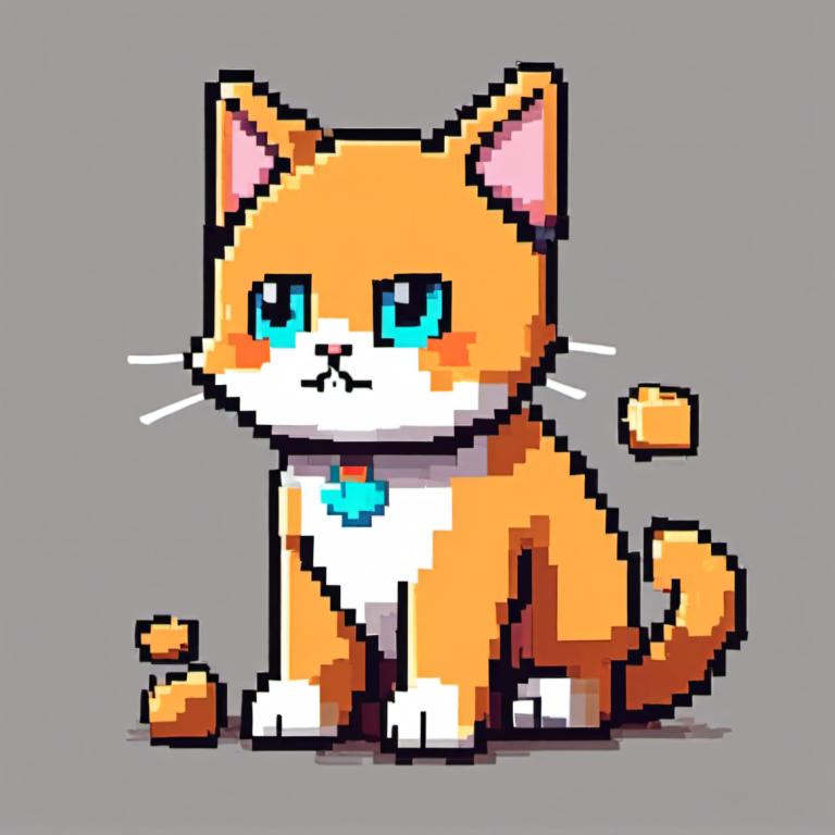 Arte de pixel,Arte de pixel, Animal, gato, no humanos, gato, fondo gris, fondo sencillo, ojos azules, solo