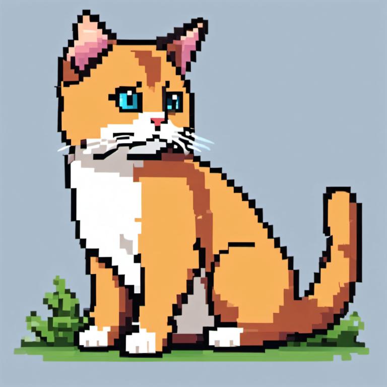 Pixel Kunst,Pixel Kunst, Tiere, Katze, keine Menschen, Katze, grauer Hintergrund, Solo, einfacher Hintergrund