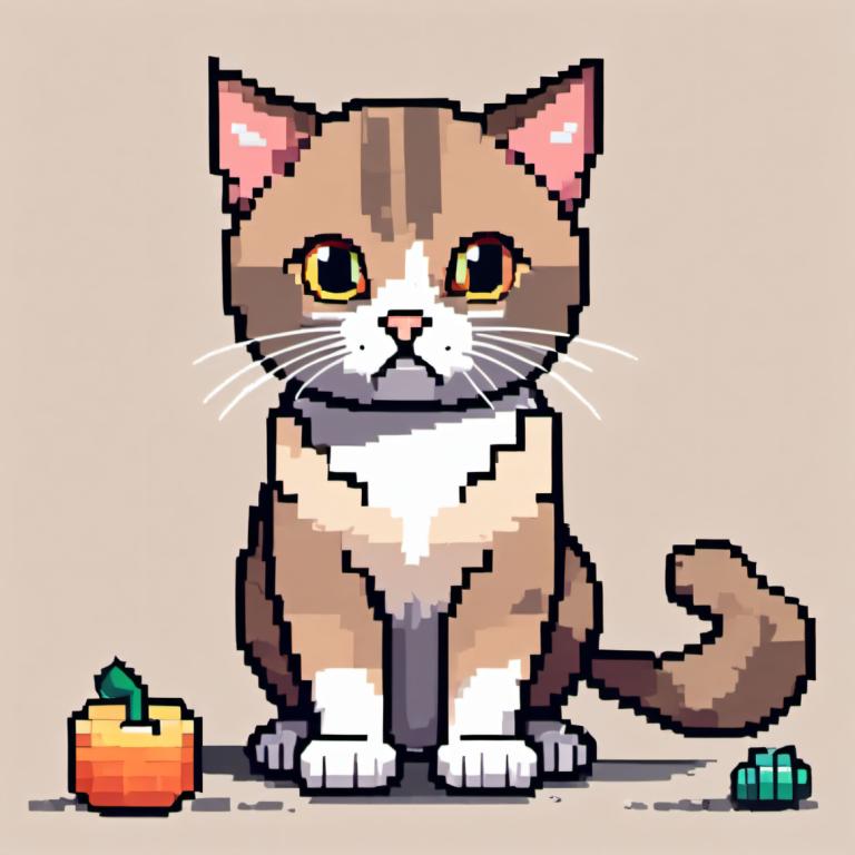 Pixel Art,Pixel Art, Animal, cat, no humans, cat, animal focus, simple background, looking at viewer, animal