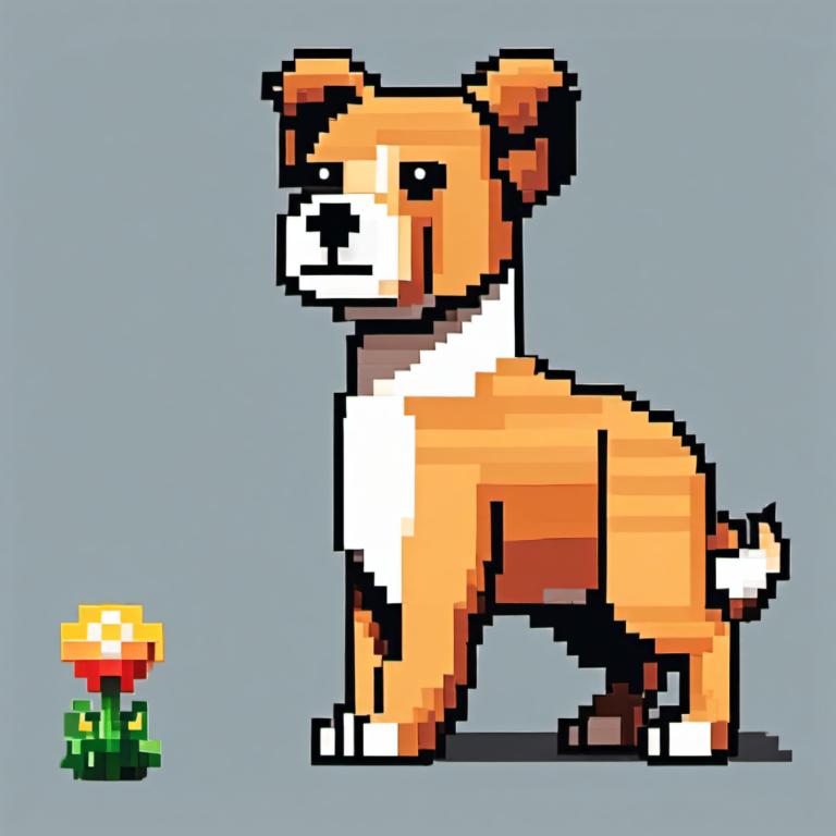 Pixel Kunst,Pixel Kunst, Tiere, Hund, grauer Hintergrund, keine Menschen, einfacher Hintergrund, Solo