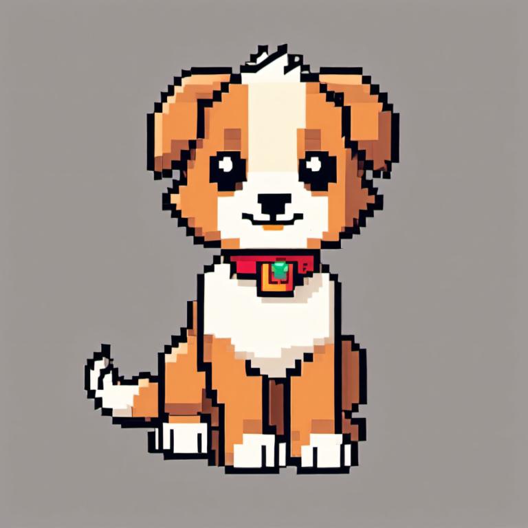 Pixel Art,Pixel Art, Animal, dog, dog, no humans, grey background, simple background, solo, full body, collar