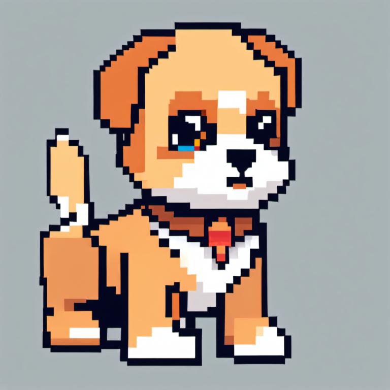 Pixel Kunst,Pixel Kunst, Tiere, Hund, keine Menschen, Hund, grauer Hintergrund, einfacher Hintergrund, Solo