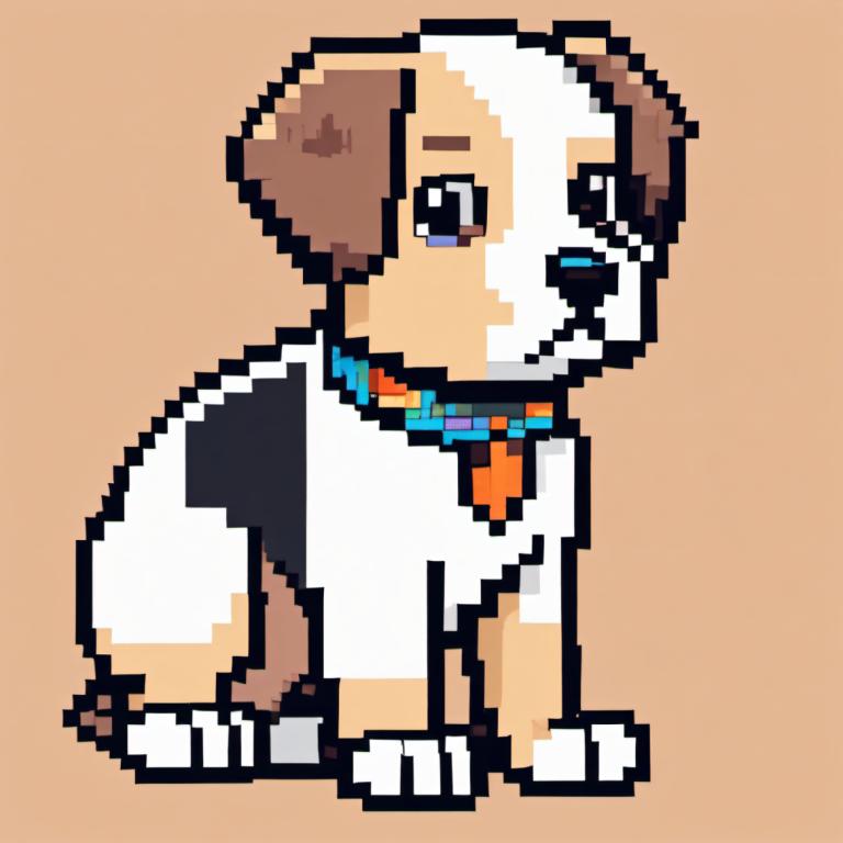 Pixel Art,Pixel Art, Dyr, hund, brun baggrund, enkel baggrund, solo, ingen mennesker, hele kroppen, hund