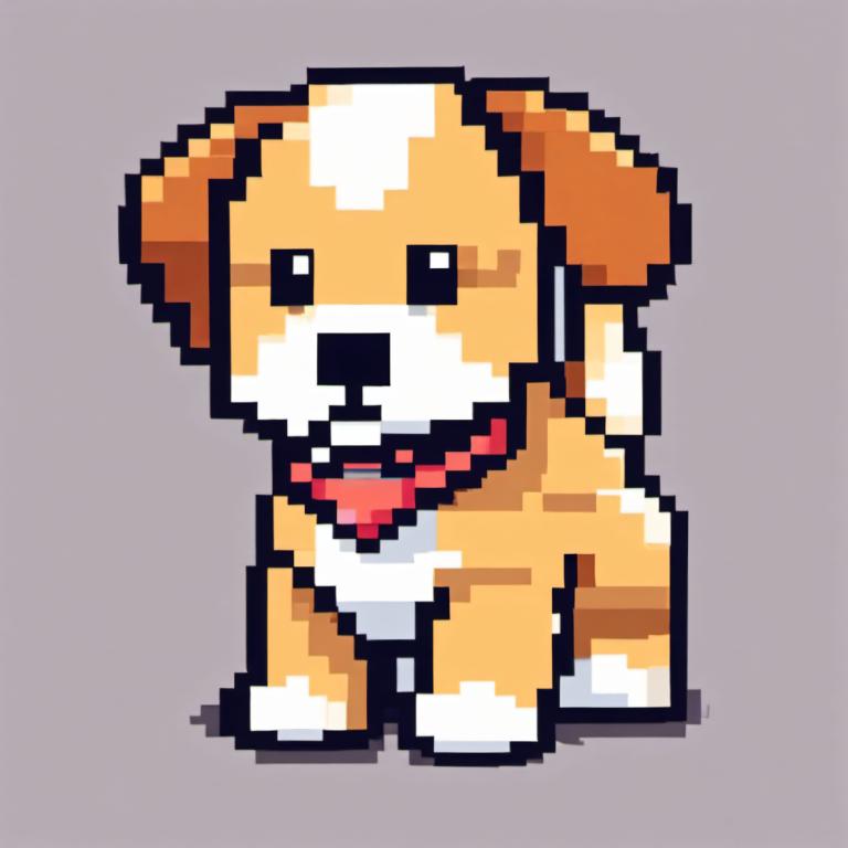 Pixel Kunst,Pixel Kunst, Tiere, Hund, keine Menschen, Hund, grauer Hintergrund, einfacher Hintergrund, Solo