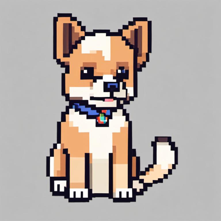 Pixel Art,Pixel Art, Dyr, hund, ingen mennesker, grå baggrund, enkel baggrund, hund, solo, hele kroppen