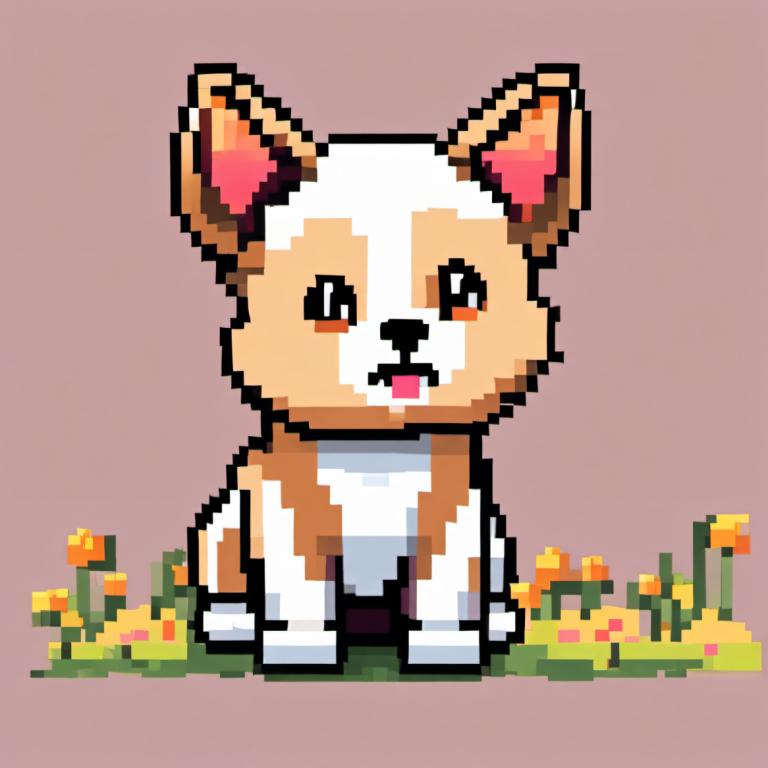 Pixel Kunst,Pixel Kunst, Tiere, Hund, keine Menschen, Pokémon (Kreatur), Blume, Solo, Hund