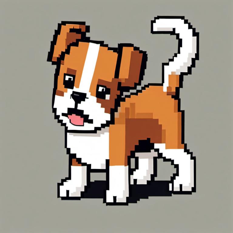 Pixel Art,Pixel Art, Animal, dog, no humans, dog, grey background, pokemon (creature), simple background