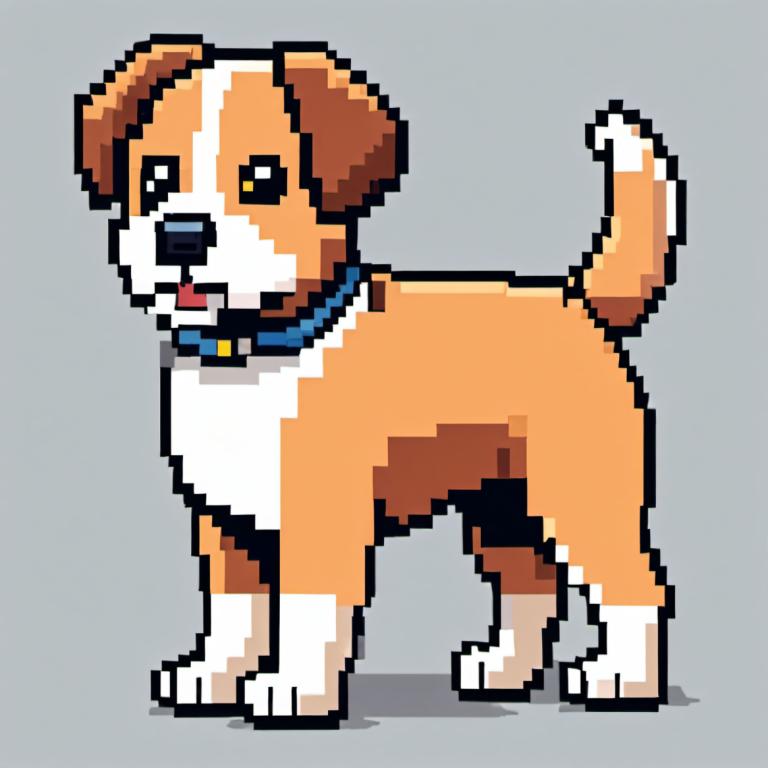 Pixel Art,Pixel Art, Dyr, hund, ingen mennesker, hund, grå baggrund, enkel baggrund, fokus på dyr