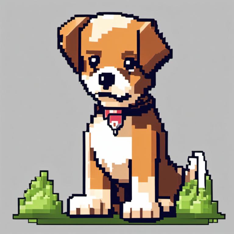 Pixel Art,Pixel Art, Dyr, hund, ingen mennesker, hund, grå baggrund, græs, enkel baggrund, solo, fokus på dyr