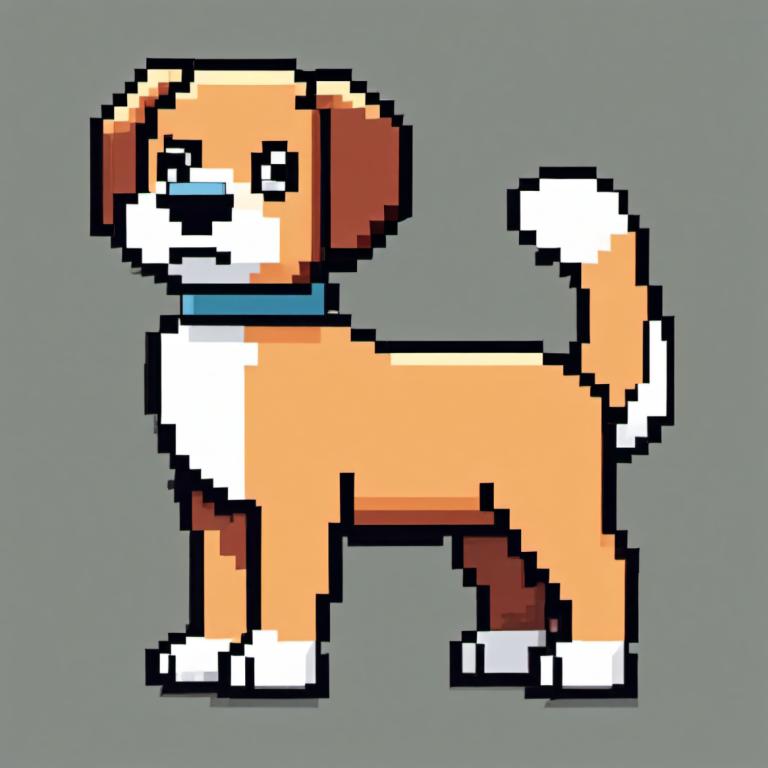 Pixel Art,Pixel Art, Dyr, hund, ingen mennesker, grå baggrund, hund, solo, enkel baggrund, hele kroppen