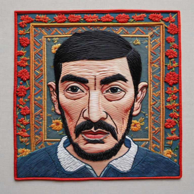 Broderie Art,Broderie Art, Oameni, om, 1 băiat, Păr facial, solo, focalizare masculină, brunet, floare