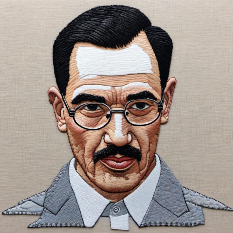 Embroidery Art,Embroidery Art, People, man, 1boy, male focus, solo, glasses, black hair, facial hair