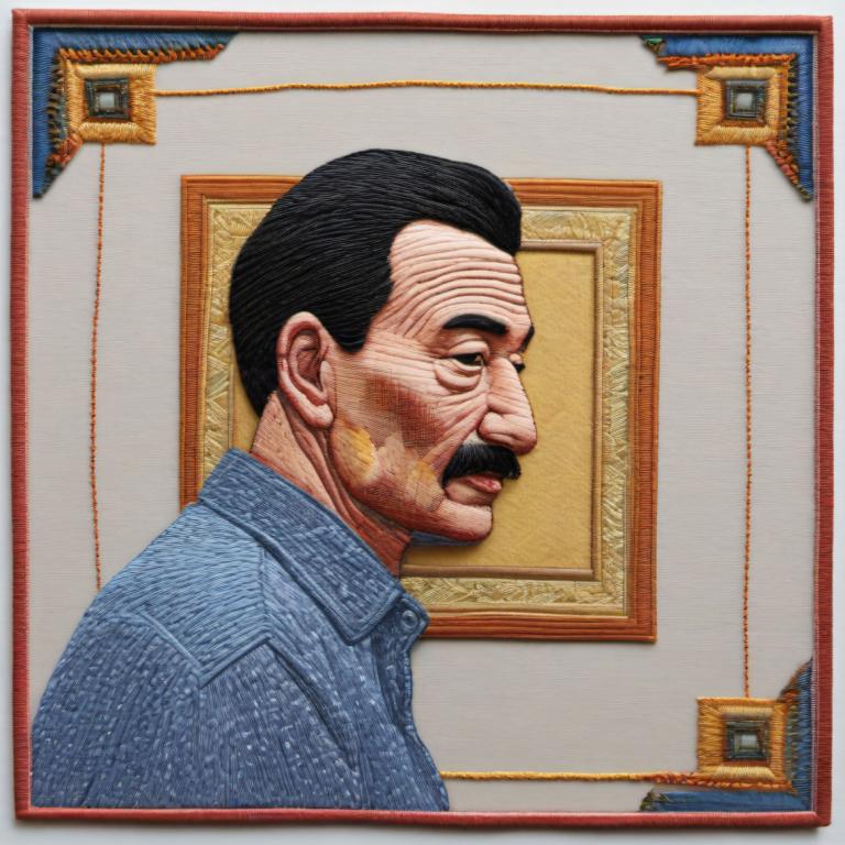 Embroidery Art,Embroidery Art, People, man, 1boy, male focus, solo, black hair, facial hair, mustache