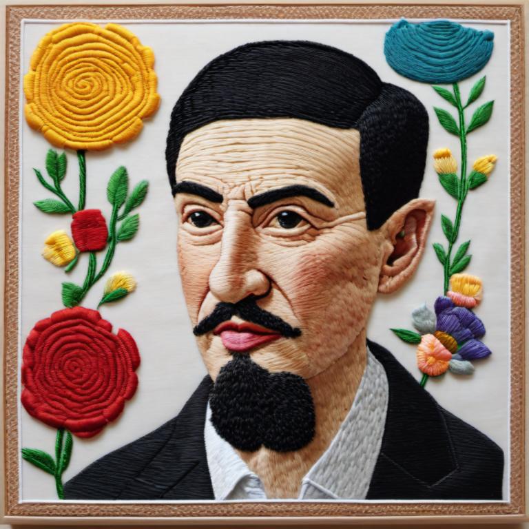 Embroidery Art,Embroidery Art, People, man, flower, 1boy, male focus, solo, rose, yellow flower, black hair