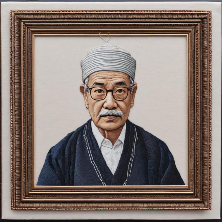 Embroidery Art,Embroidery Art, People, man, old, 1boy, male focus, solo, glasses, old man, picture frame