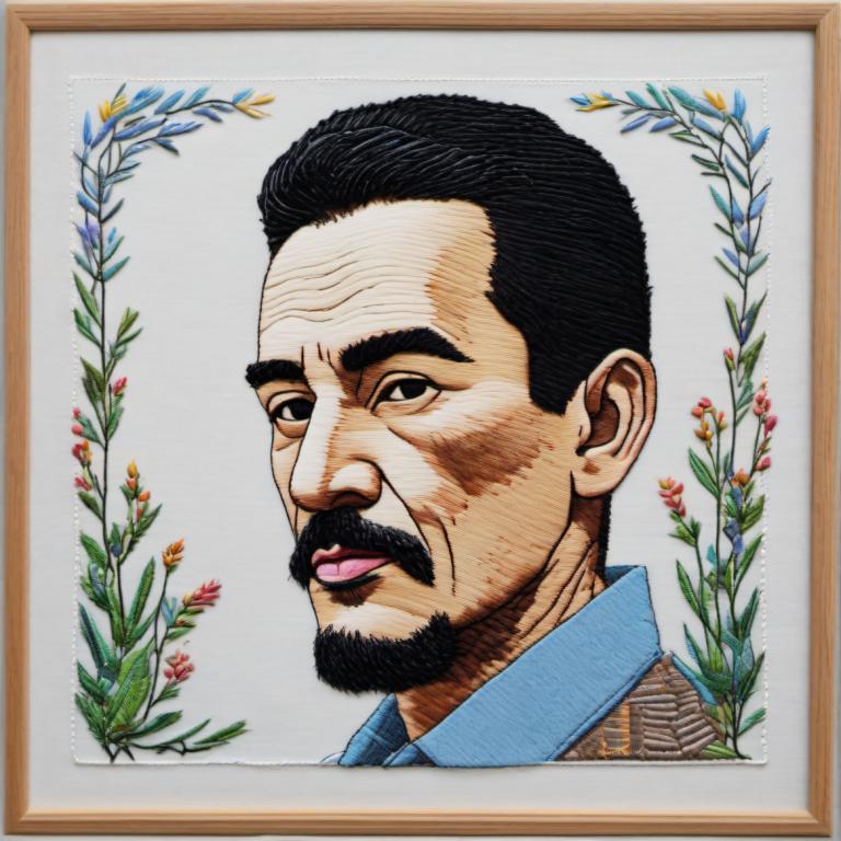 Embroidery Art,Embroidery Art, People, man, 1boy, male focus, solo, black hair, facial hair, portrait