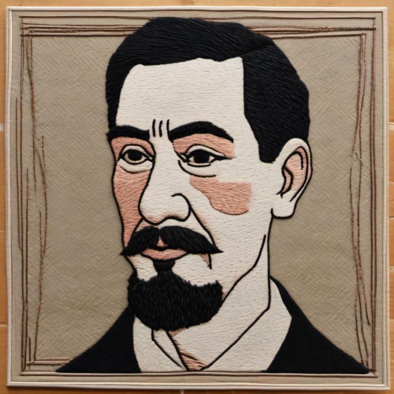 Embroidery Art,Embroidery Art, People, man, 1boy, facial hair, male focus, solo, mustache, black hair